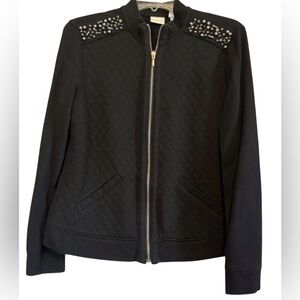 Chico’s Collection Office Casual Black Zip Rhinestones Design Jacket Size 0